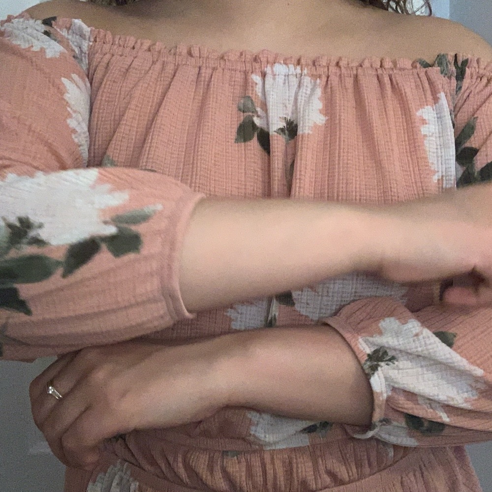 Off the shoulder pink coral flower shirt